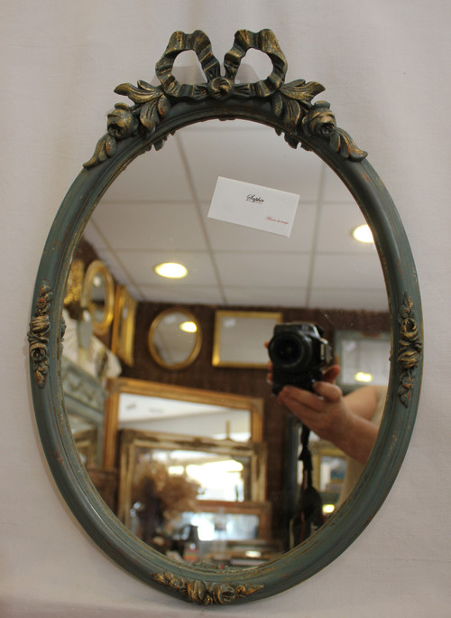 Petit Miroir Ovale Style Louis XVI, Patine 33 X 47 Cm