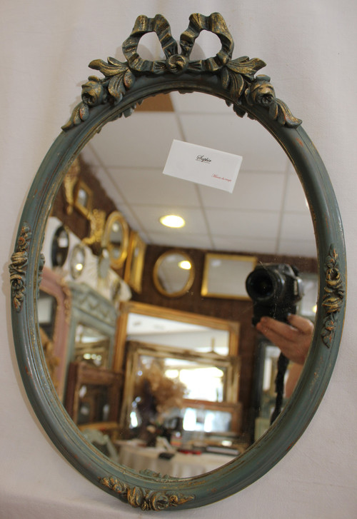 Petit Miroir Ovale Style Louis XVI, Patine 33 X 47 Cm