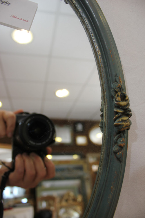 Petit Miroir Ovale Style Louis XVI, Patine 33 X 47 Cm