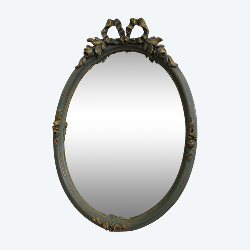 Petit Miroir Ovale Style Louis XVI, Patine 33 X 47 Cm