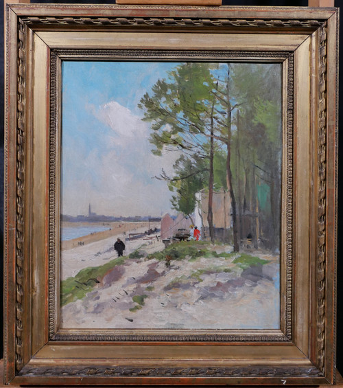 Pierre VAUTHIER 1845-1916 Paysage de plage animée, Bretagne ?, tableau, vers 1890-95