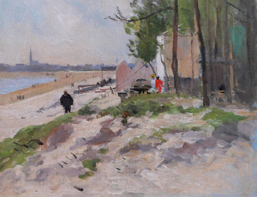 Pierre VAUTHIER 1845-1916 Paysage de plage animée, Bretagne ?, tableau, vers 1890-95