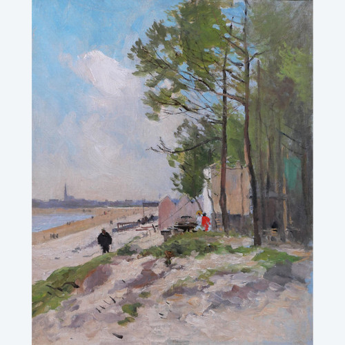 Pierre VAUTHIER 1845-1916 Paysage de plage animée, Bretagne ?, tableau, vers 1890-95