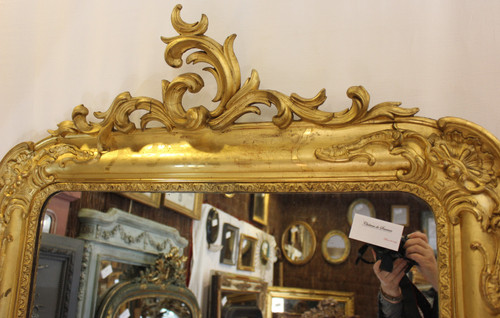 Miroir Ancien De Cheminée, Feuille d'Or Gravée 94 X 142 Cm