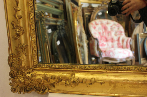 Miroir Ancien De Cheminée, Feuille d'Or Gravée 94 X 142 Cm