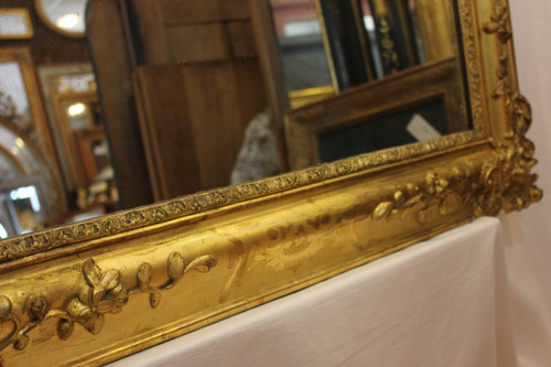 Miroir Ancien De Cheminée, Feuille d'Or Gravée 94 X 142 Cm