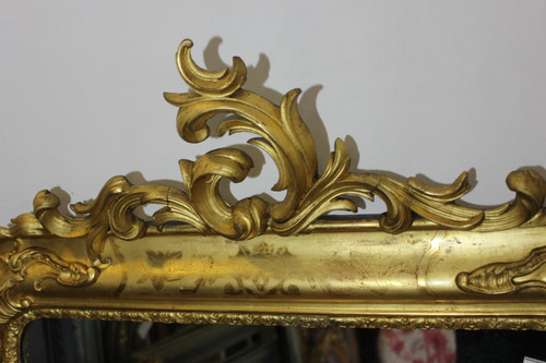 Miroir Ancien De Cheminée, Feuille d'Or Gravée 94 X 142 Cm