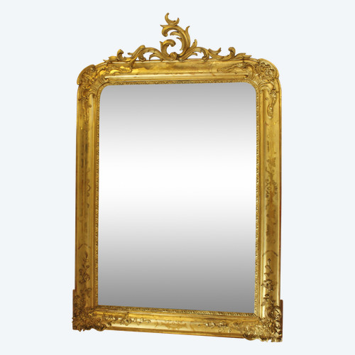 Miroir Ancien De Cheminée, Feuille d'Or Gravée 94 X 142 Cm