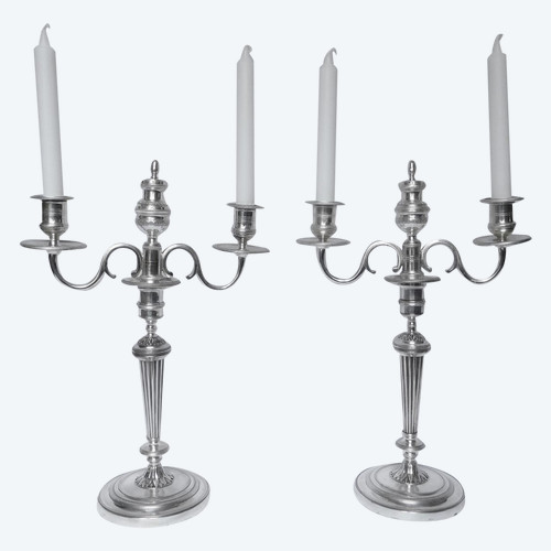 pair of Candelabra, Model of the Château De Fontainebleau Silver Bronze th. Empire Restoration