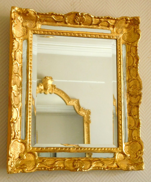 Miroir à Pare Closes En Bois Doré et glace au mercure d'époque Louis XIV Régence 48x56cm