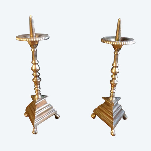 Pair Of 17th Century Bronze Candle Holders