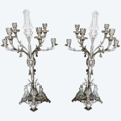 Paire De Candelabre style néo-égyptien Par Elkington Fin XIX