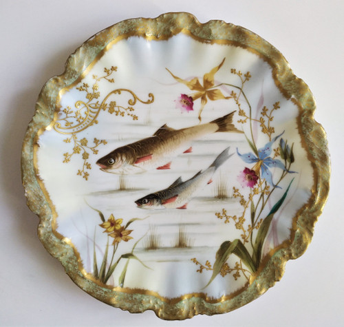 Piatto Decorativo Limoges In Porcellana Dipinta Pesce