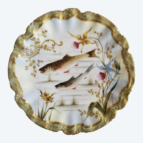 Piatto Decorativo Limoges In Porcellana Dipinta Pesce