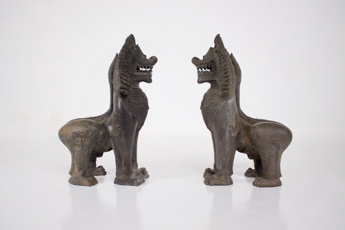 Pair Of Singha Temple Guardians In Bronze (88cm)