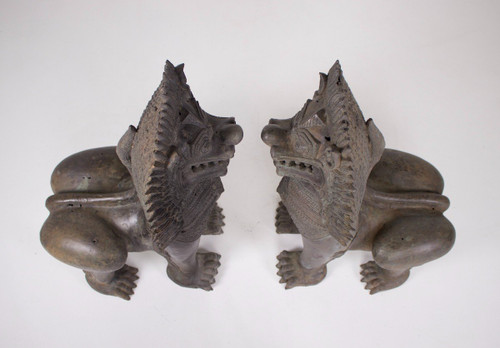 Pair Of Singha Temple Guardians In Bronze (88cm)