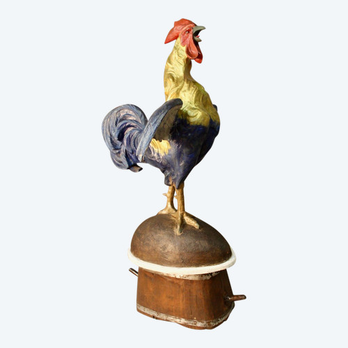Coq Chantecler passe boules en carton pressé polychromé