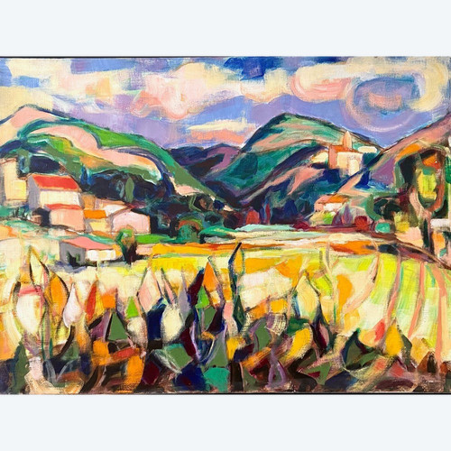 Michel Kritz (1925-1994), Tableau Paysage Des Alpilles Années 1970.