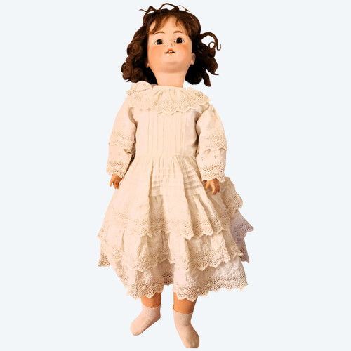 German doll fixed brown eyes open mouth high 68 cm year 1914