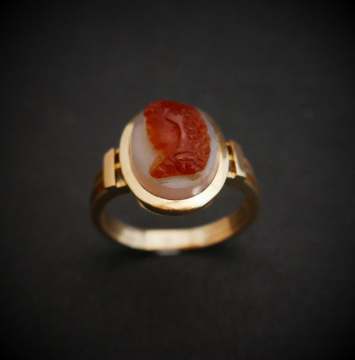 Bague Chevalière Camée, Or Rose 18 Carats.