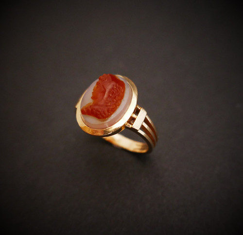 Bague Chevalière Camée, Or Rose 18 Carats.