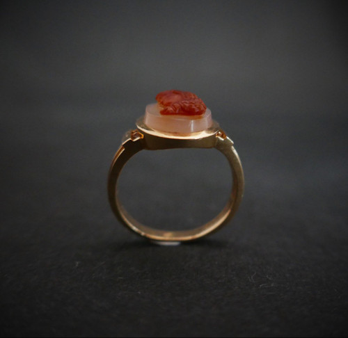 Bague Chevalière Camée, Or Rose 18 Carats.
