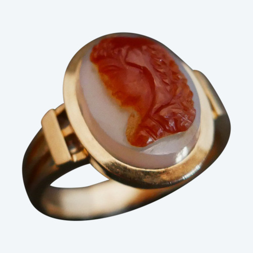 Bague Chevalière Camée, Or Rose 18 Carats.