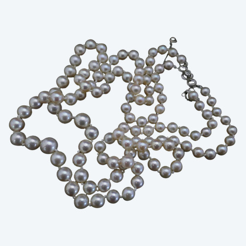 Double Row Necklace Of Cultured Pearls, Diamonds.