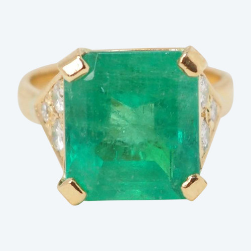 Bague en or jaune, émeraude Colombie Certifiée