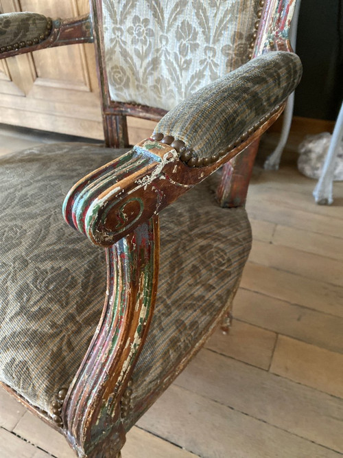 Coppia di poltrone Luigi XVI del XIX secolo, cappelli da gendarme