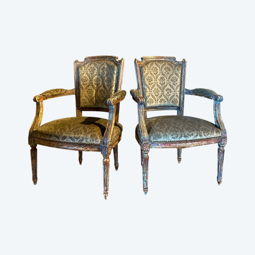 Coppia di poltrone Luigi XVI del XIX secolo, cappelli da gendarme