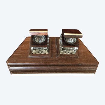 Art Deco inkwell. Rosewood And Ivory.