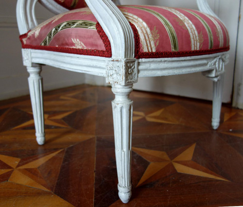 Mobilier De Salon - 6 Fauteuils à La Reine d'époque Louis XVI à Dossier Médaillon