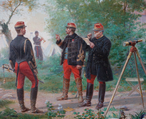 Emile Brisset, Eine Depesche – Französische Generalstabsoffiziere im Feld – Öl auf Leinwand