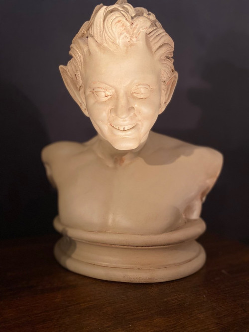 Buste Faune De Vienne 19e Plâtre cachet du Louvre