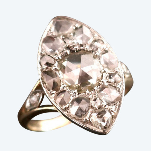 Bedeutender Marquise-Ring mit Diamanten im Rosenschliff, Gold und Platin.