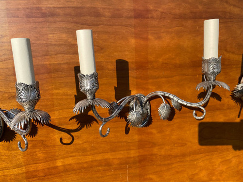 Suite De 4 Appliques Palmier En Bronze Argenté
