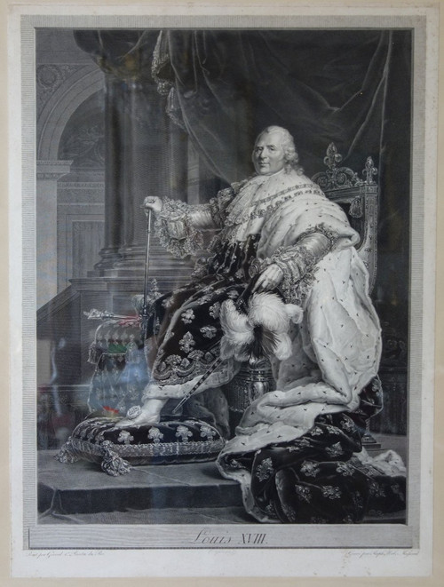 Grde Gravure Royaliste : Louis XVIII Roi De France En 1814 d'Après Gérard, 85,5 X 105 Cm