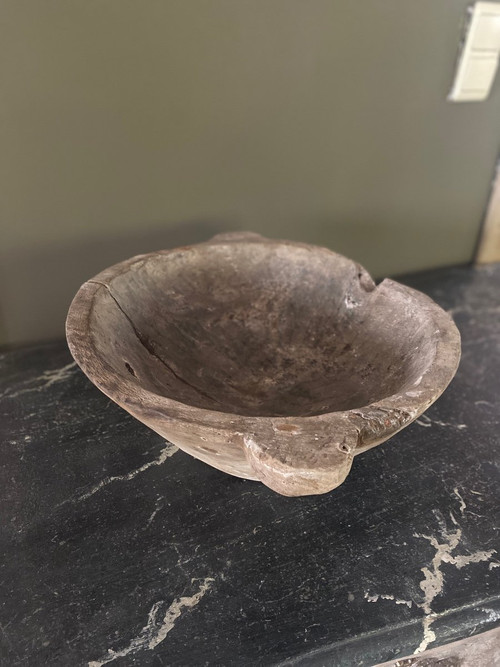 Antique Container Bowl In Grisaille Walnut 18th