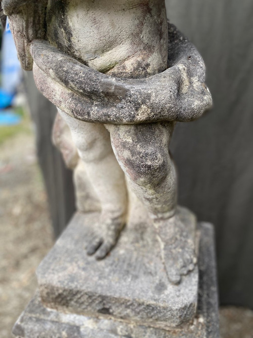 Putti (coppia) Su Base In Pietra Ricostituita XX Secolo