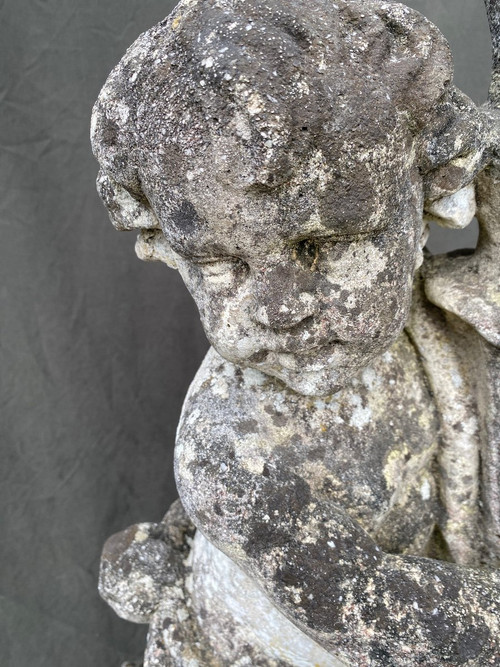 Putti (coppia) Su Base In Pietra Ricostituita XX Secolo
