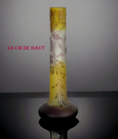 VASE BY ÉMILE GALLÉ NANCY WITH ART NOUVEAU PERIOD FOLIAGE DECORATION, 45 CM