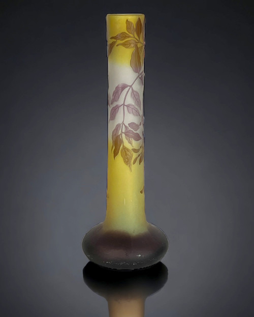 VASE BY ÉMILE GALLÉ NANCY WITH ART NOUVEAU PERIOD FOLIAGE DECORATION, 45 CM