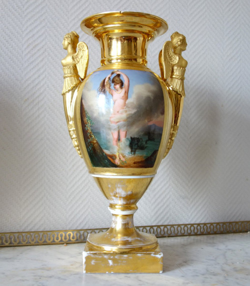 Coppia di grandi vasi in porcellana del periodo Impero - allegorie dell'aria e dell'acqua - 38,5 cm