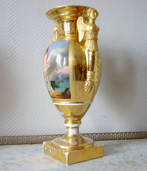 Coppia di grandi vasi in porcellana del periodo Impero - allegorie dell'aria e dell'acqua - 38,5 cm