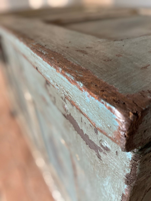 Patina-Hochzeitstruhe aus dem 18. Jahrhundert mit kleinen Salzkästen