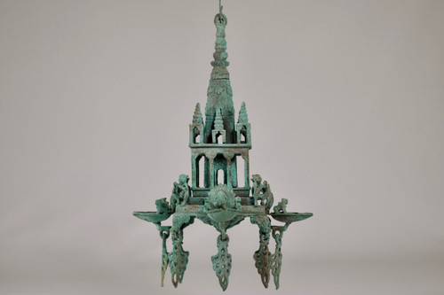 Lampada ad olio in bronzo Tempio Krishna Mandir