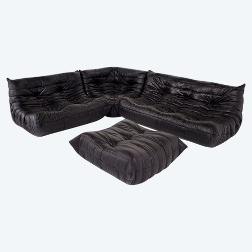 Sofa Set "togo" Aus Schwarzem Leder, Linie Roset.