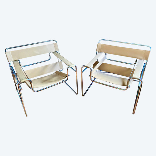 Pair Of B3 Armchairs Said Wassily By Marcel Breuer -