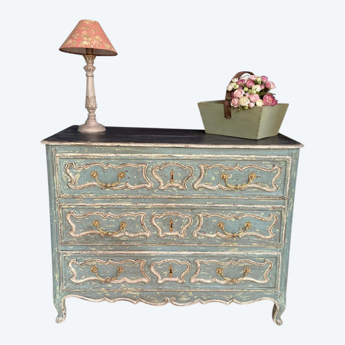 Commode Louis XV Patinée Datant 19e Siècle 3 Tiroirs